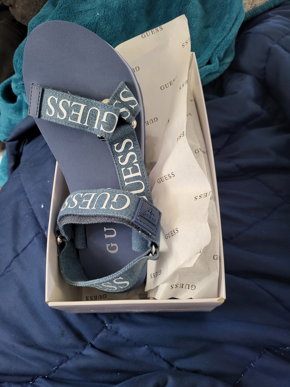 GUESS Men's Blue Logo Strap Sandals